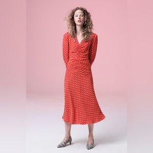 Rebecca Taylor “Sunrise Jacquard” silk ruched midi dress